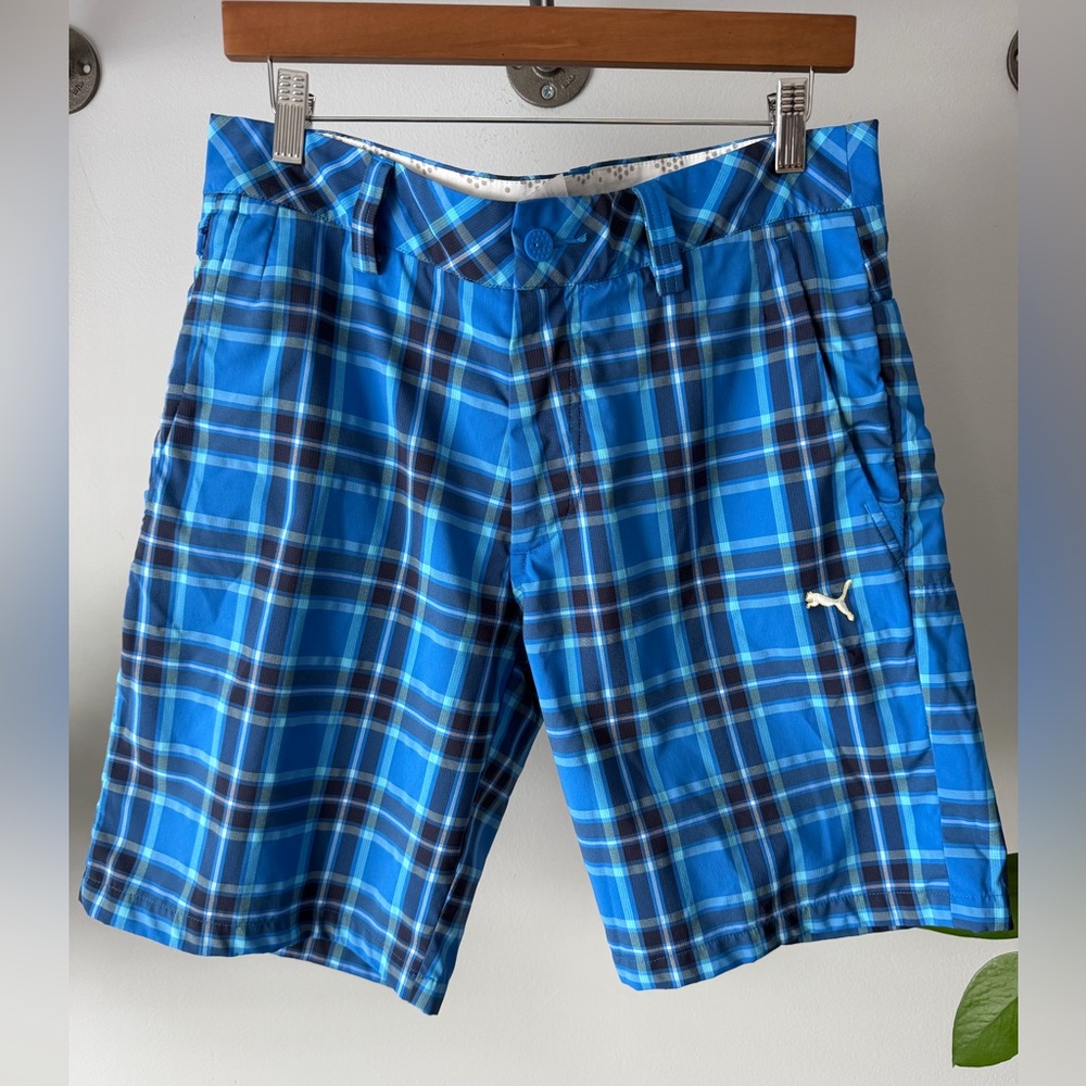 Puma Performance Blue Plaid Men’s Golf Shorts Waist 32, Inseam 10”